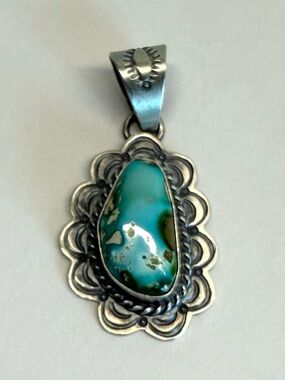 D. Skeets Sterling Silver Turquoise Pendant Native American Signed